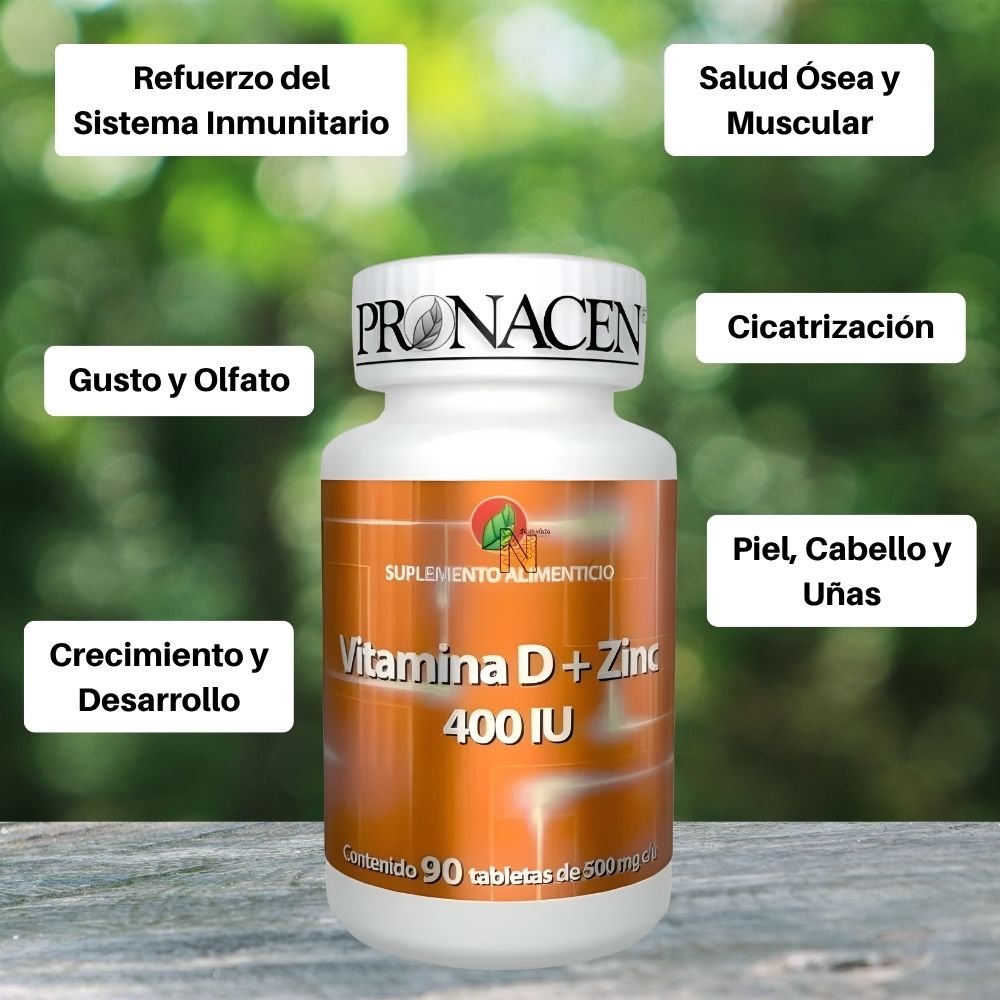 Vitamina D + Zinc 90 Tabletas 500 mg
