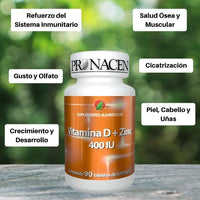 Vitamina D + Zinc 90 Tabletas 500 mg