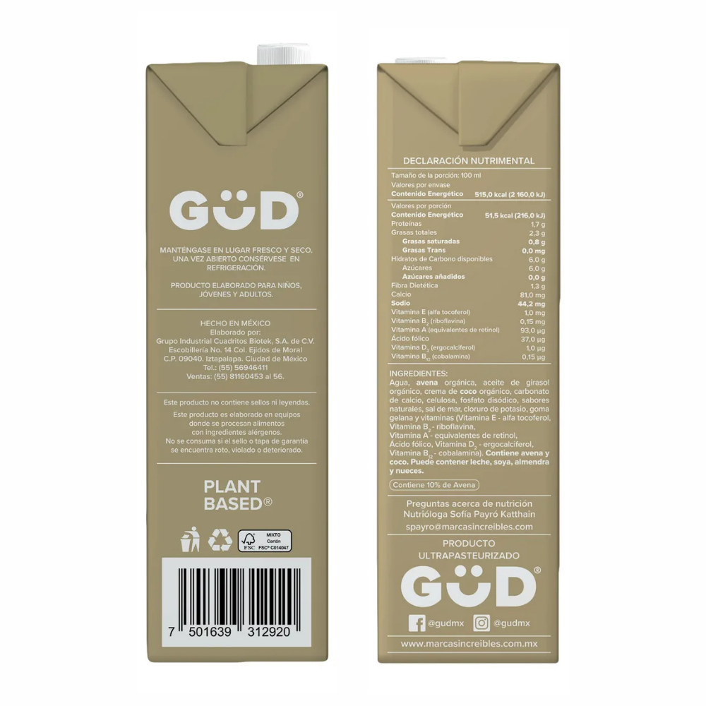 Leche de Avena Barista GUD 1L | Espuma Perfecta y Vegana | Omoyal