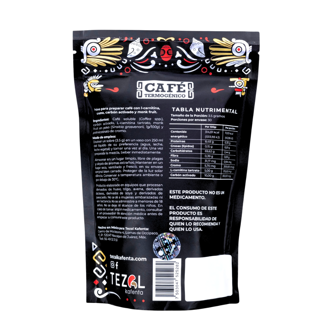Tezal Kafenta Termogénico - Café Instantaneo Adicionado con L-Carnitina, Policotinato de Cromo y Carbón Activado
