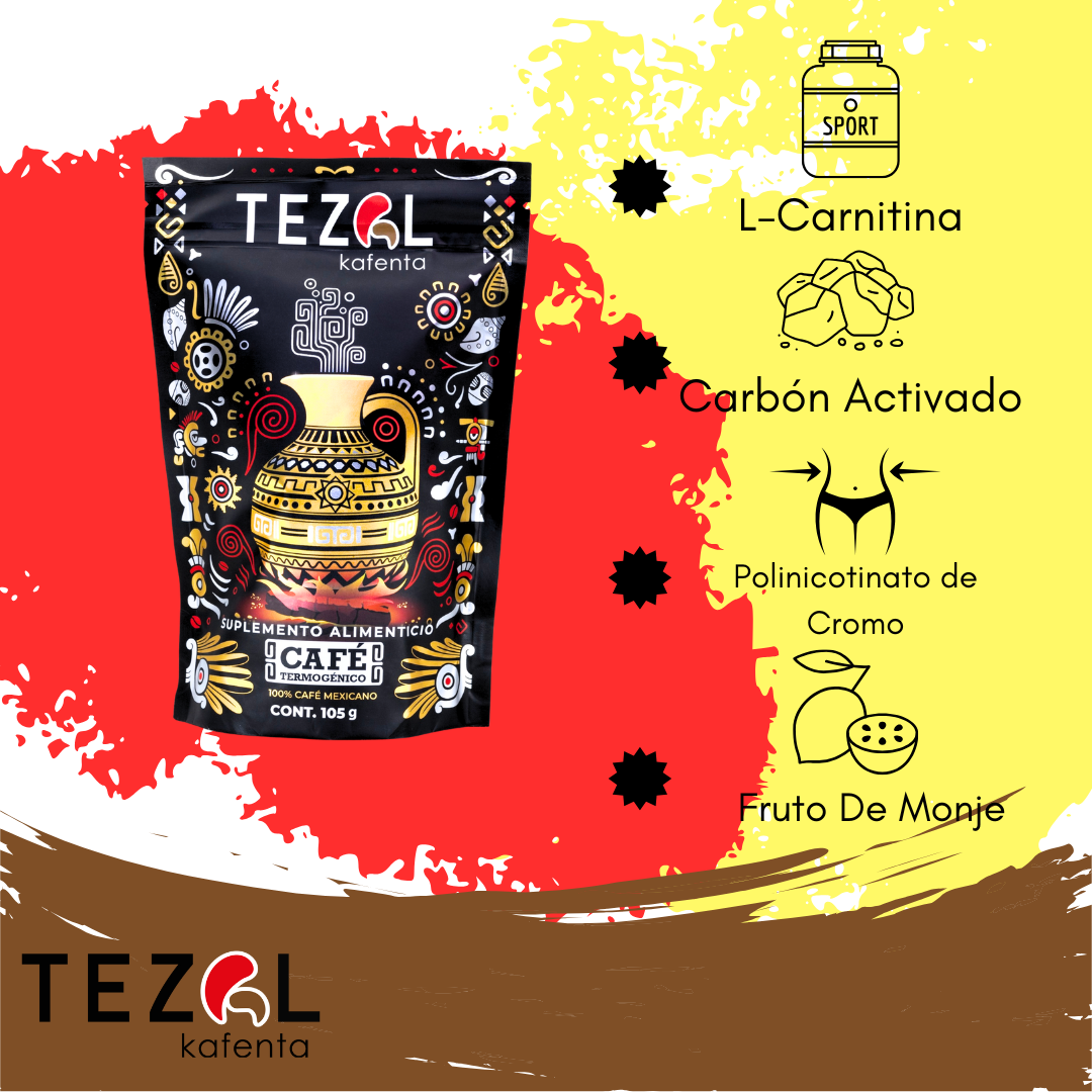 Tezal Kafenta Termogénico - Café Instantaneo Adicionado con L-Carnitina, Policotinato de Cromo y Carbón Activado