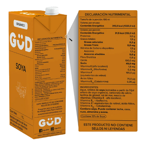 GÜD Leche de Soya sin Azúcar Orgánica de 1 L