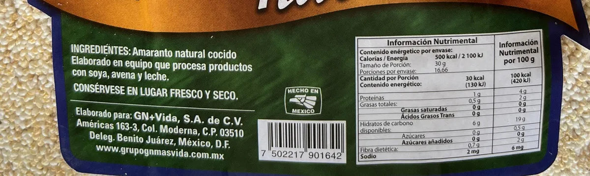Amaranto Natural 500 Gramos Gn+vida