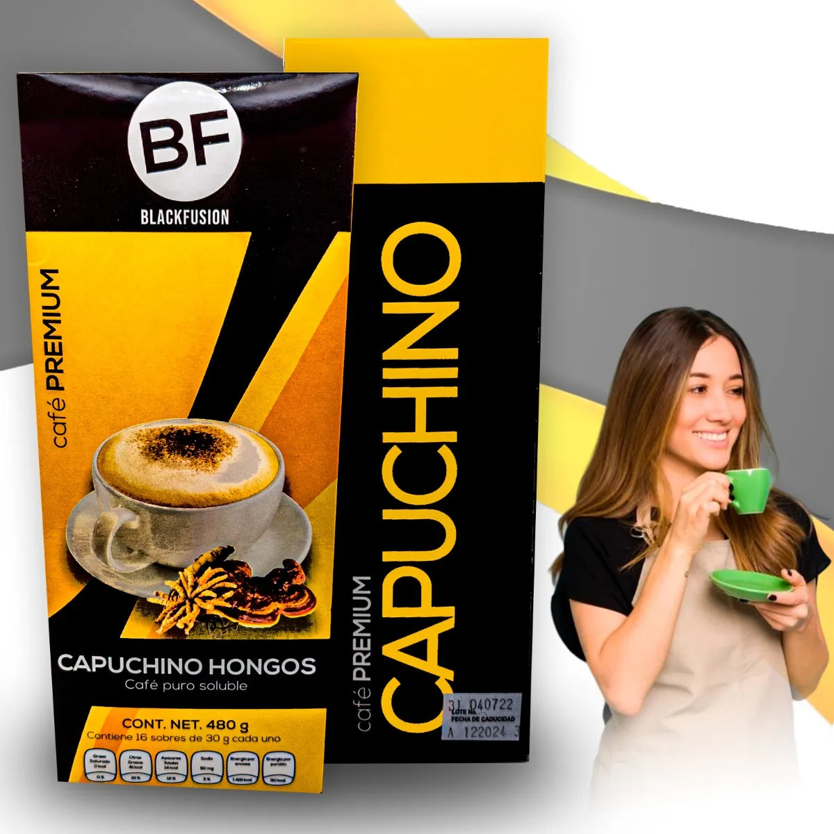 Café Premium Capuchino Hongos Black Fusión 16 sobres de 30 gramos /Con Ganoderma , Shitake y Maitake