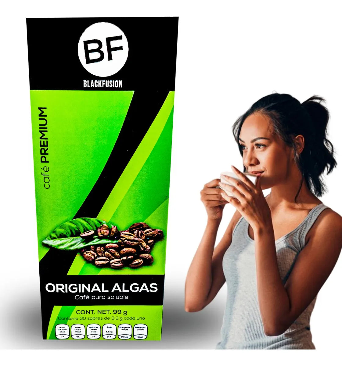 Café Premium Original Algas Black Fusión 30 Sobres De 3.3 Gramos