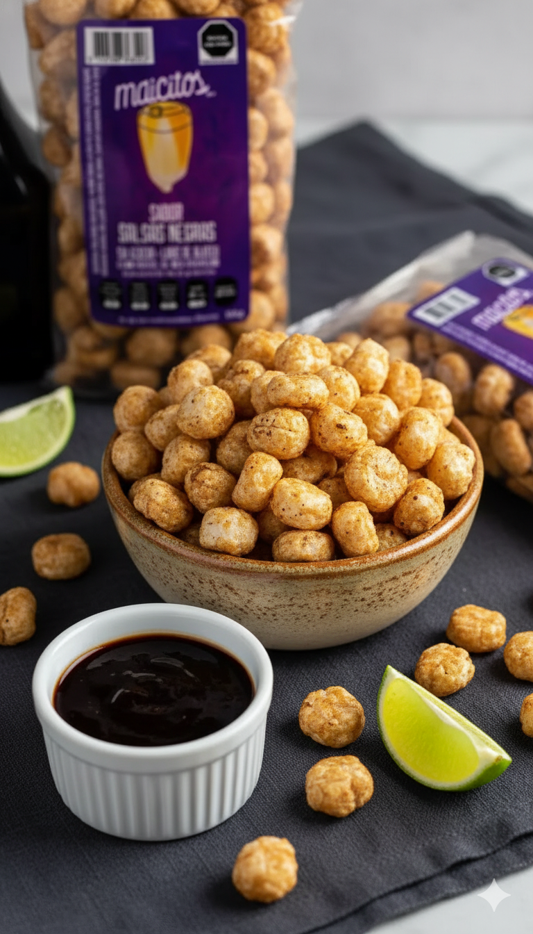 Maicitos Inflados al Vapor Sabor Salsas Negras (50g) | Botana Crujiente Libre de Gluten