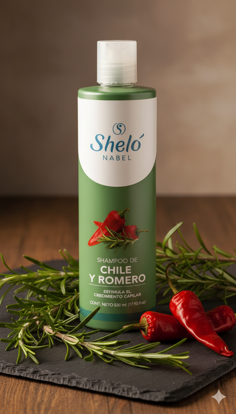 Shampoo Chile y Romero Sheló Nabel (530mL) | Vitalidad y Brillo para tu Cabello
