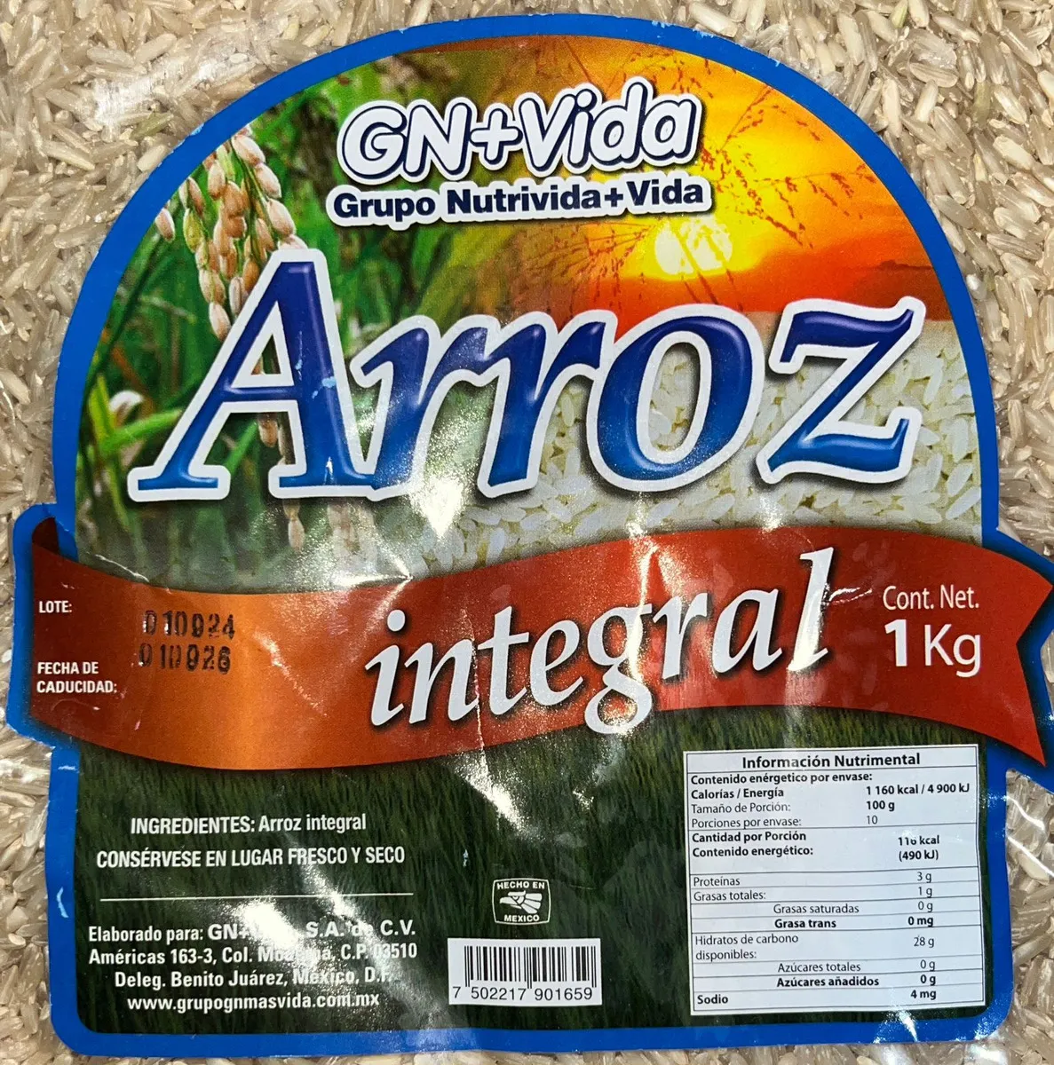 Arroz Integral GN+ Vida (1 kg) | Grano Entero para tu Bienestar Natural
