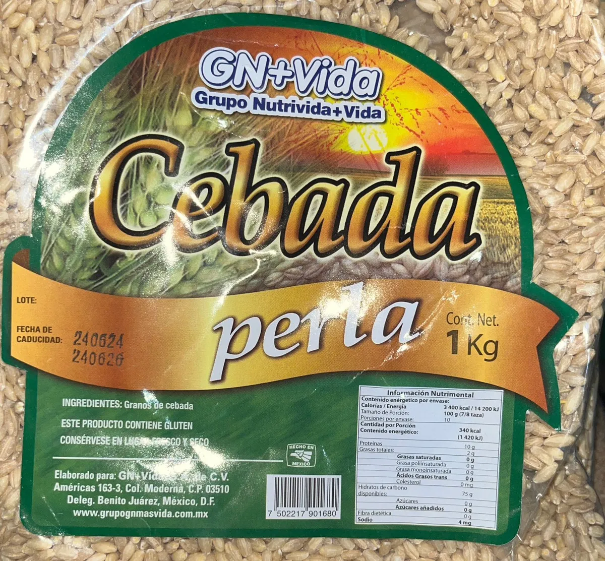 Cebada Perla GN+ Vida (1 kg) | Grano Natural para Sopas y Guisados