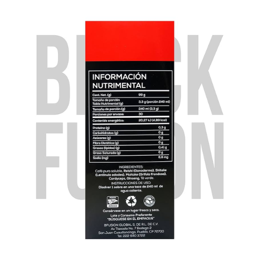 Café Premium Original Hongos Black Fusión 30 Sobres De 3.3 Gramos /con Ganoderma , Shitake Y Maitake
