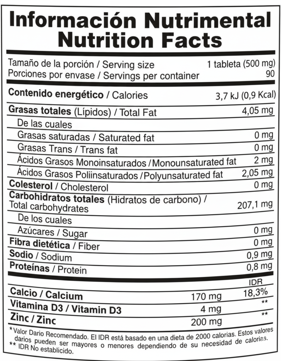 Vitamina D + Zinc 90 Tabletas 500 mg